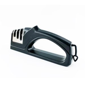 Afilador de cuchillos de cocina negro de 3 etapas de alta calidad, Material cerámico y de tungsteno para uso doméstico con gancho de silicona
