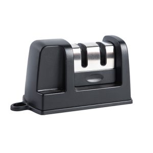 Afilador de cuchillos de plástico de 2 etapas, tijera, cerámica de tungsteno para uso en cocina, con gancho y Base antideslizante